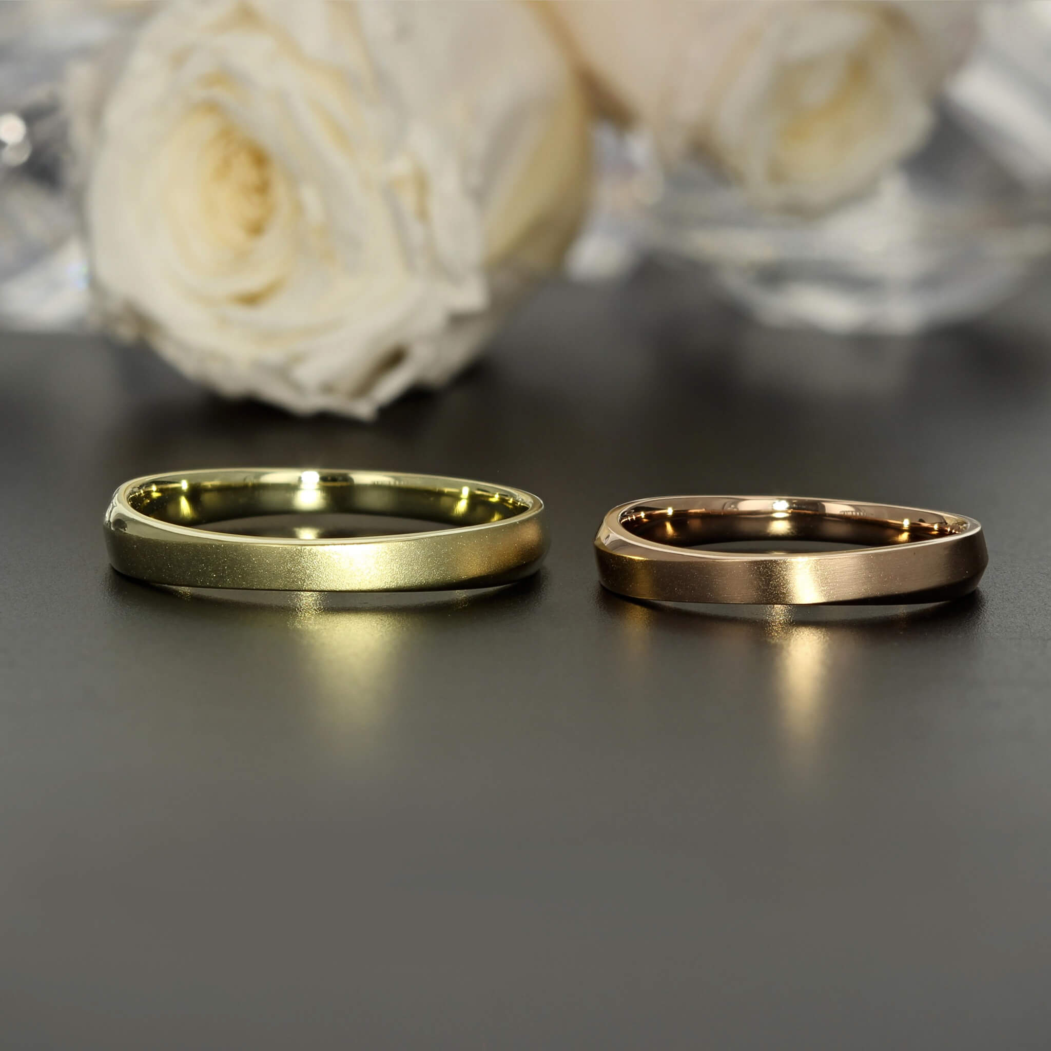 結婚指輪 マリッジリング 18金 ピンクゴールド グリーンゴールド 艶