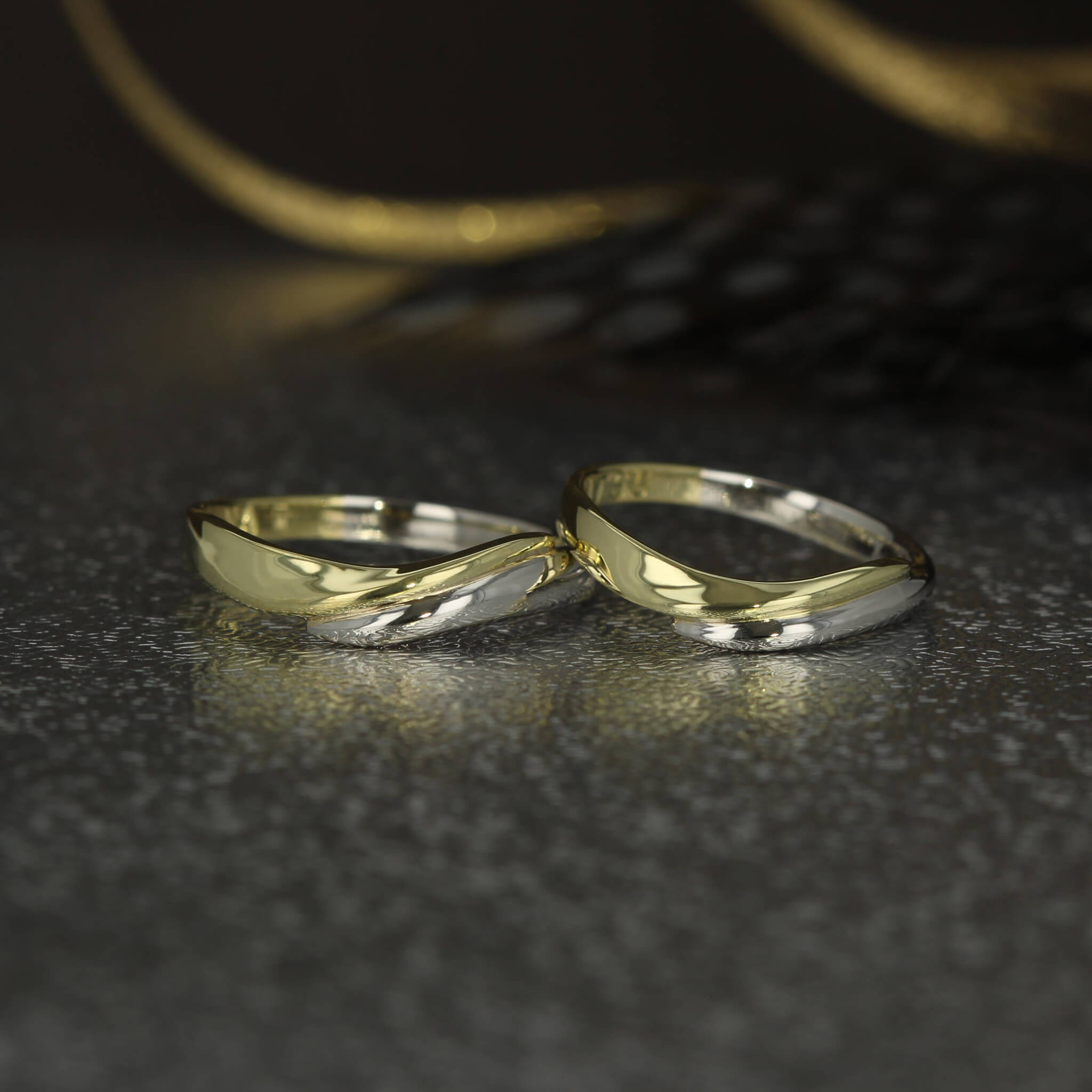 結婚指輪 マリッジリング プラチナ グリーンゴールド 光沢 コンビ ウェーブライン [ N63AC ]