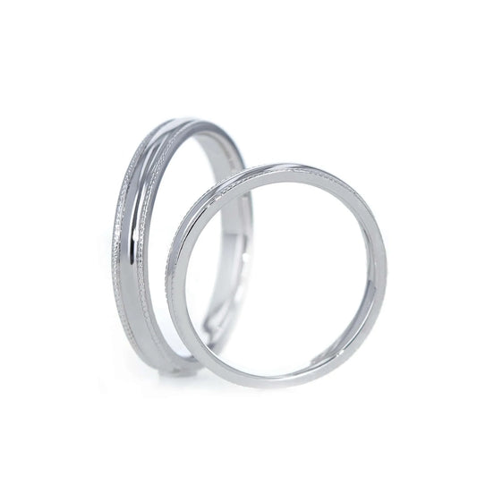 プラチナ光沢 ミル打ちの結婚指輪 斜め