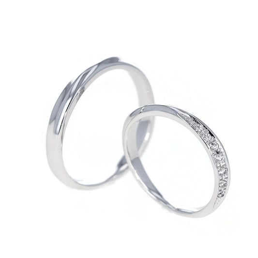 結婚指輪 プラチナダイヤモンドリング ウェーブタイプ M08FH 斜め