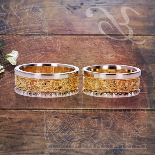 フルオーダー結婚指輪 私の好きな羽・バラ・スタッドモチーフ