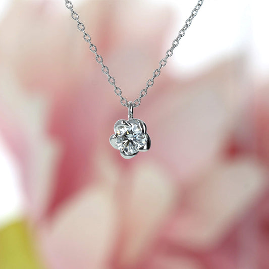 婚約ネックレス Flowering お花モチーフの一粒ダイヤモンドネックレス