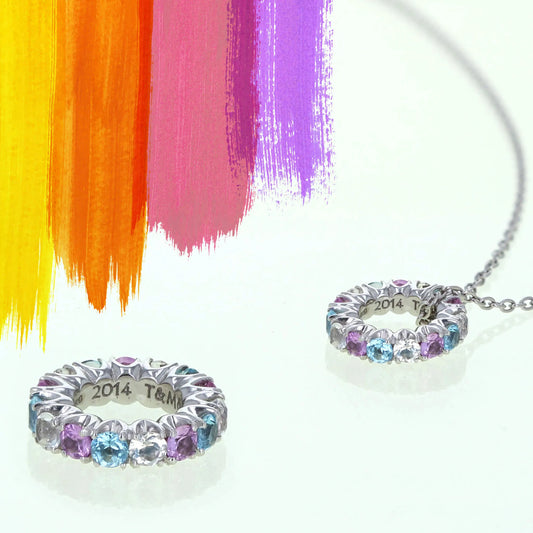 ベビーリング【カラフル】 K10WG・ピンクサファイア・ムーンストーン・トパーズ