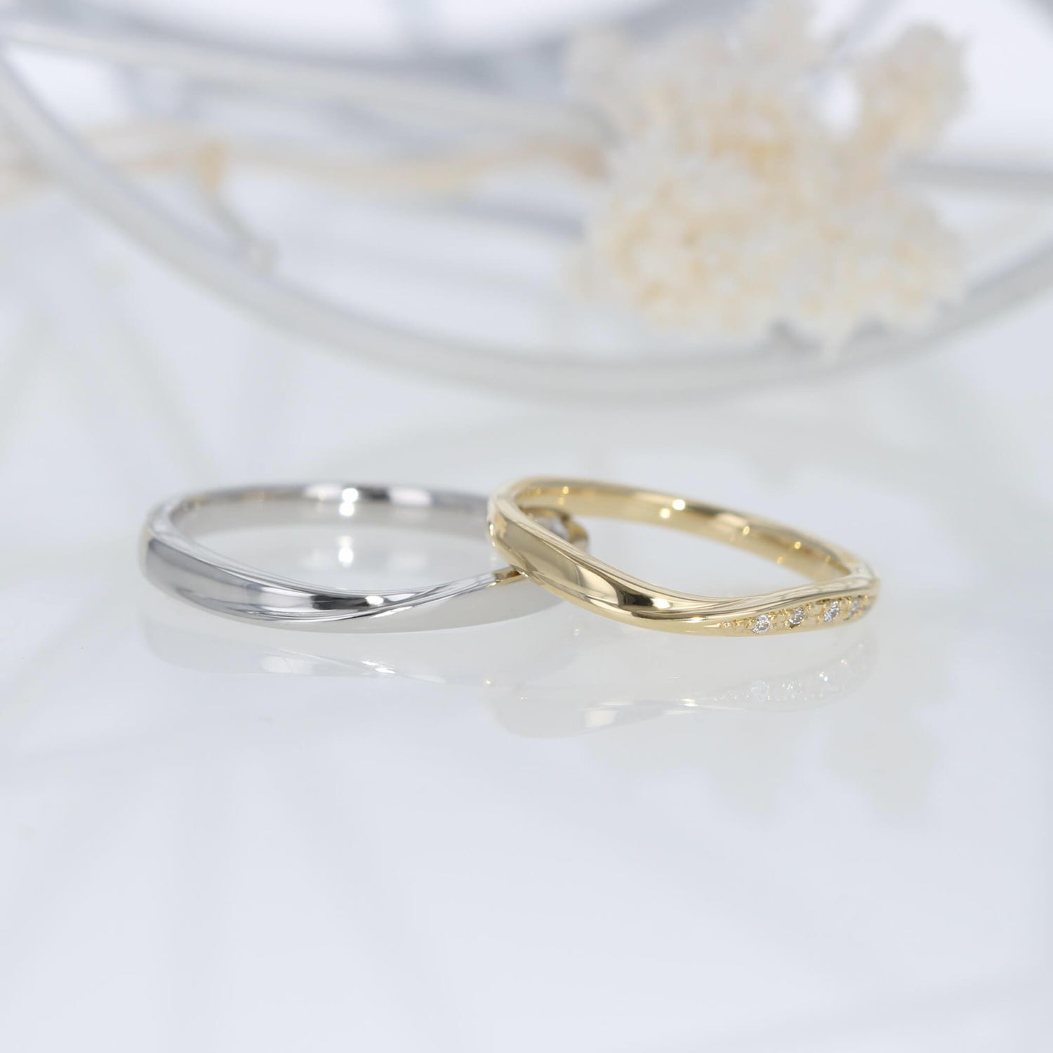 結婚指輪 マリッジリング プラチナ 18金 イエローゴールド メレダイヤ