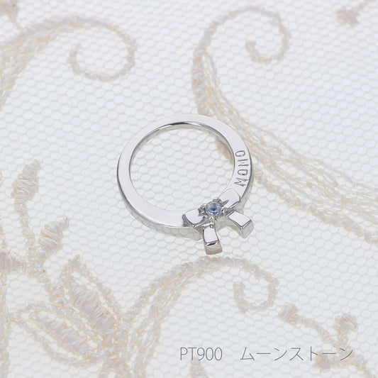 ベビーリング【リボン】 プラチナ・ムーンストーン