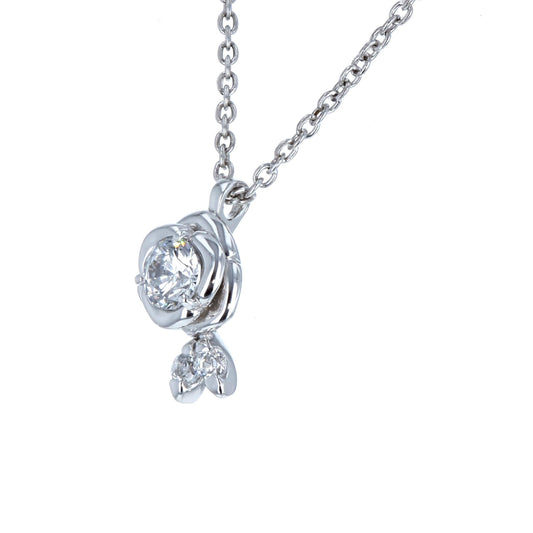 婚約ネックレス Captive rose バラモチーフの一粒ダイヤモンドネックレス プラチナ 斜めから